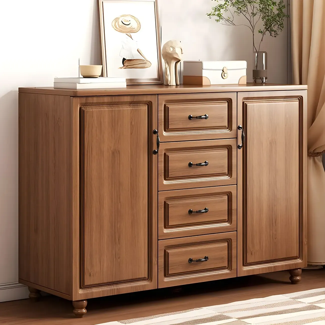 Traditional Nut-Brown Medium Wood Storage Combo Dresser