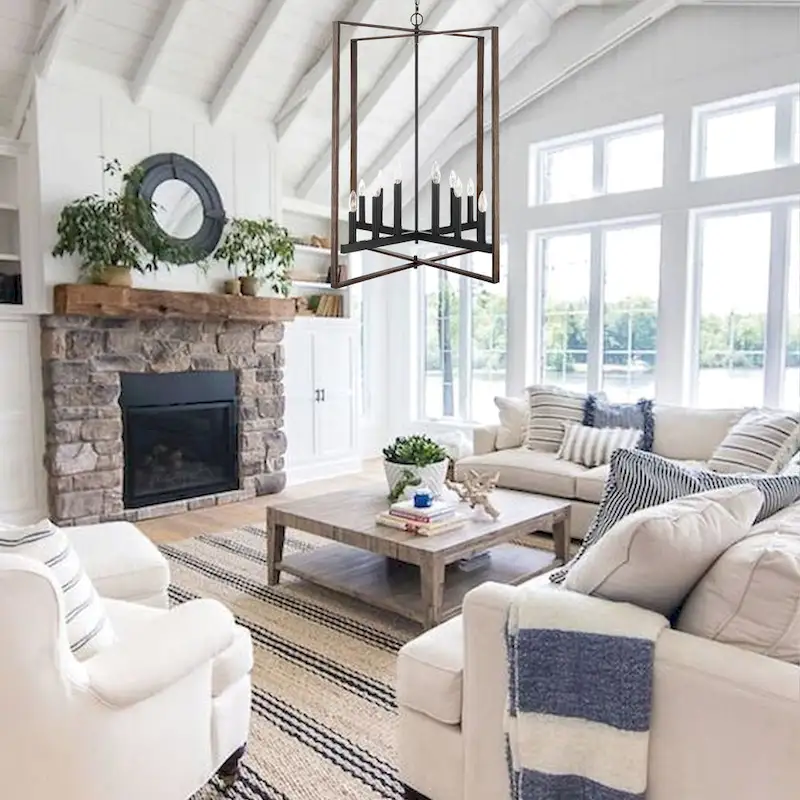 Finnick 12-light 31 Inch Farmhouse Rustic Chandelier with Wood Grain - N/A