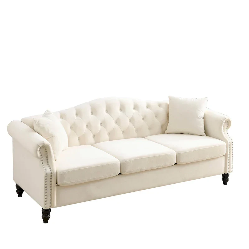 3 Seater Sofa Tufted Couch with Rolled Arms and Nailhead