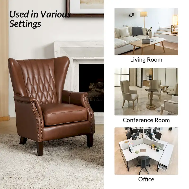 Xaver Traditional Genuine Leather Armchair With Solid Wood Legs by HULALA HOME