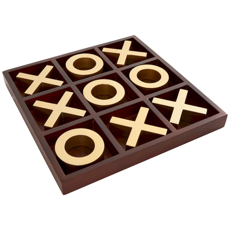 Brown Wood Tic Tac Toe Game Set with Gold X and O Pieces