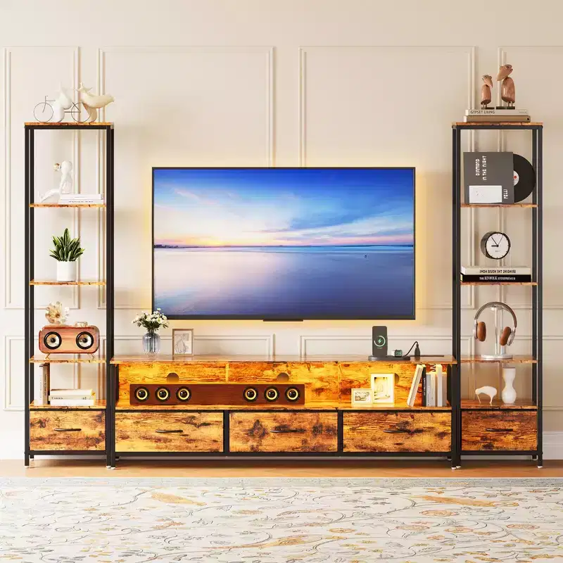 Brown Farmhouse TV Stand with Storage, Fits up to 70