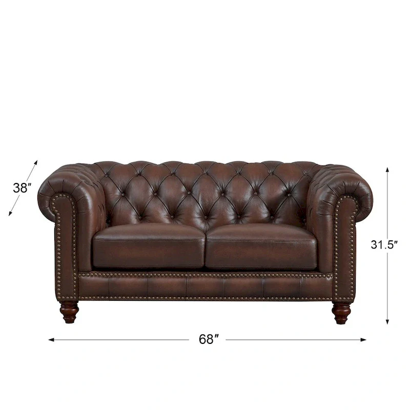 Hydeline Alton Bay Top Grain Leather Chesterfield Sofa, Loveseat and Chair - Sofa, Loveseat, Chair