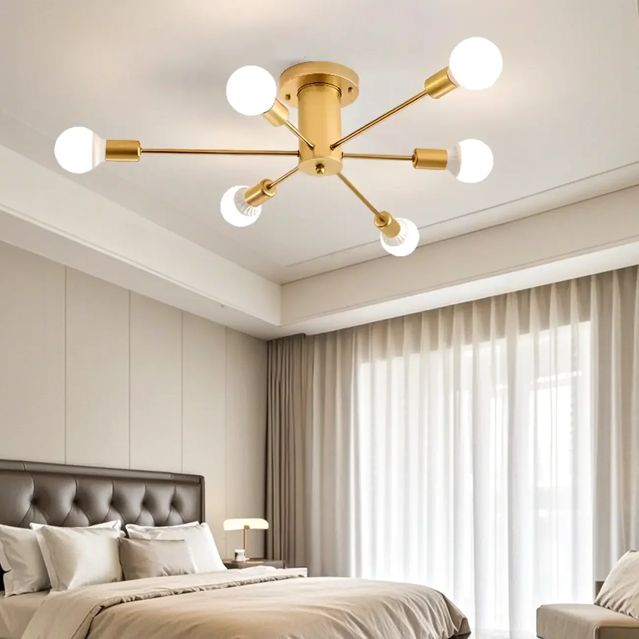 Modern Gold Sputnik Semi Flush Mount Ceiling Light