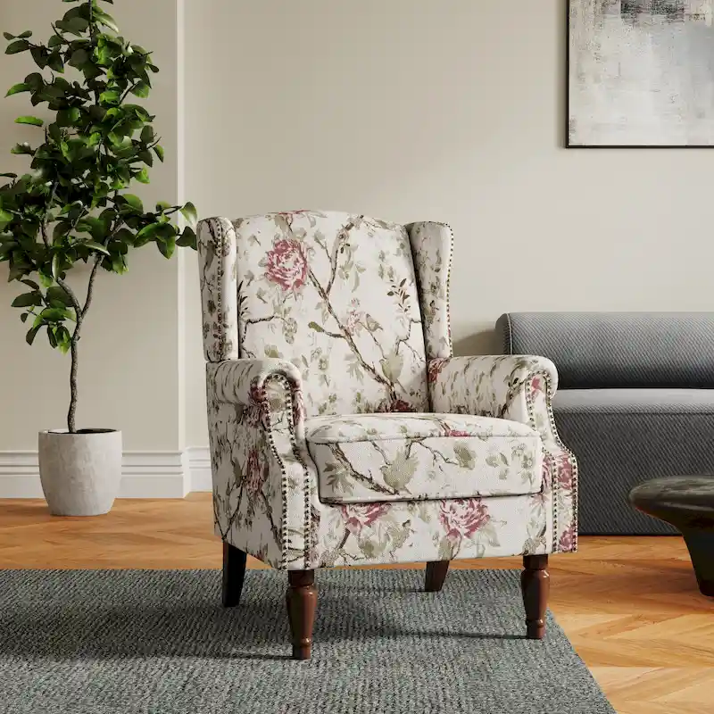 Patterned Upholstered Accent Chair for Living Room