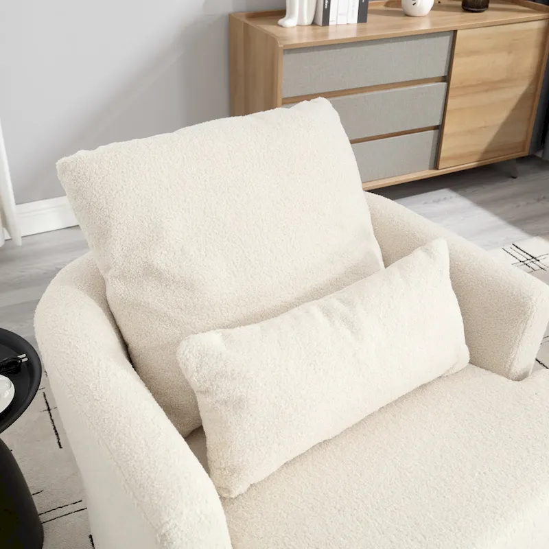 White Teddy 32.68 Upholstered 360 Swivel Barrel Chair with Metal Base