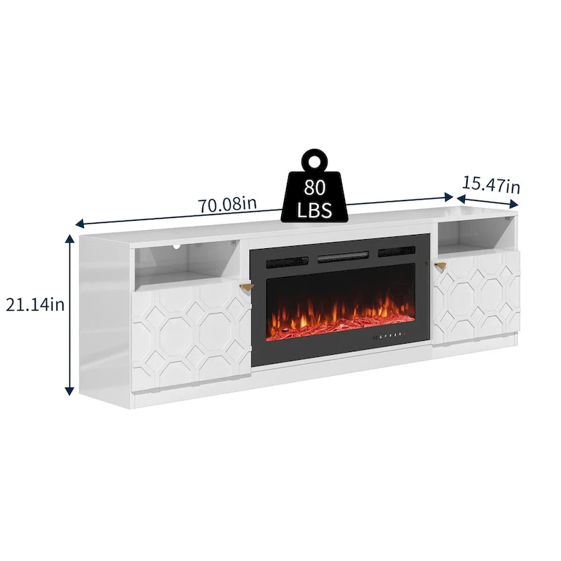 Clihome 36 Electric Fireplace High Gloss 70 TV Stand