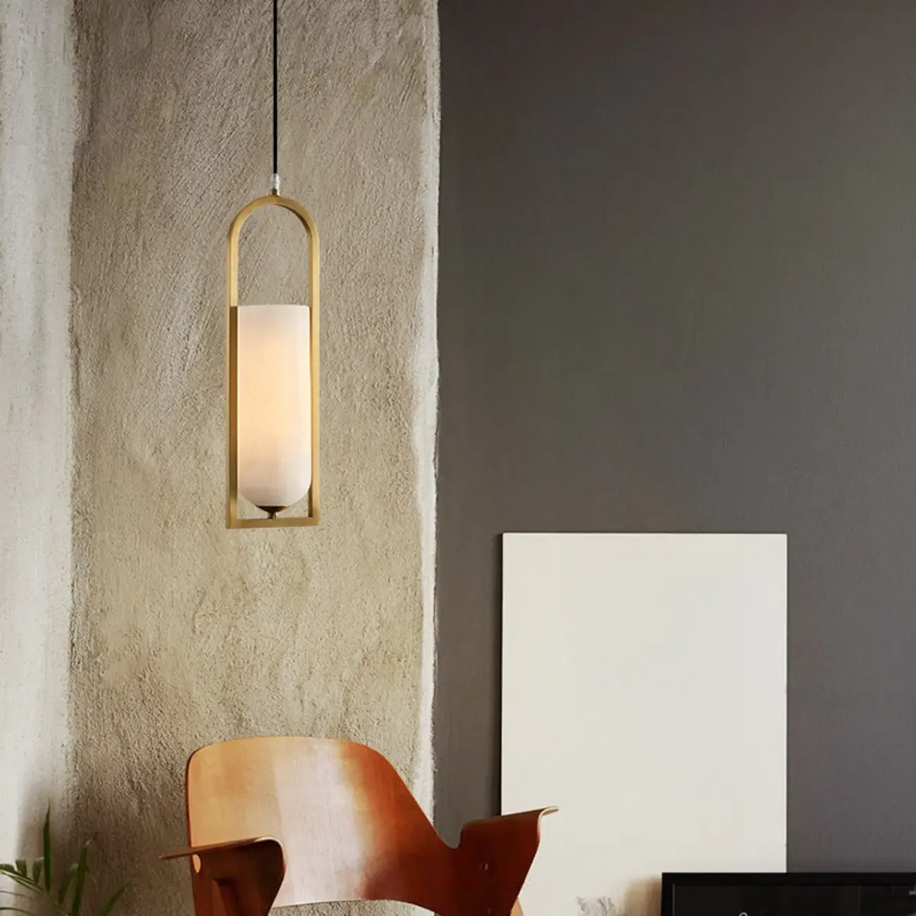 Adjustable Stone Metal Cylinder Pendant Light