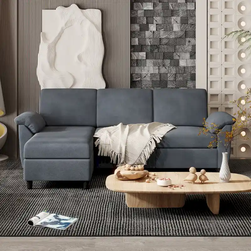 Futzca Sectional Sofa Couch, 3 Seat L Shaped Sofa with Removable Pillows