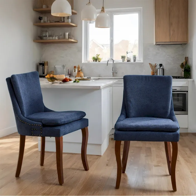 Chenille Fabric Upholstered Dining Chairs w/ Solid Wood Legs(Set of 2)