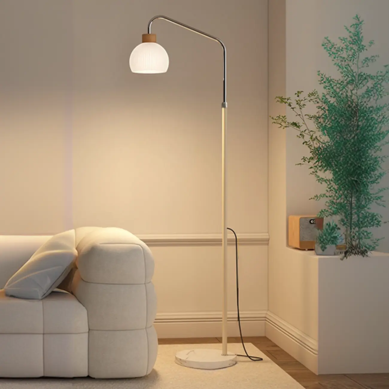 Simplistic Metal Glass Dome Arc Floor Lamp with Tray Table