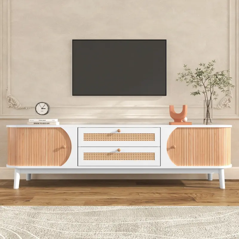 Modern Farmhouse Rattan TV Stand