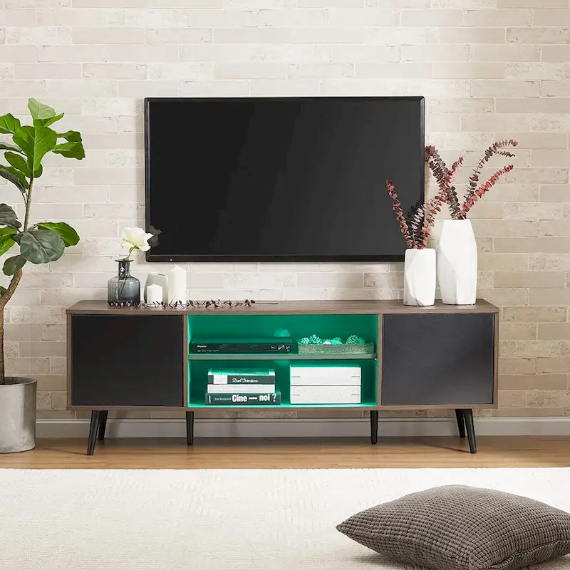 WAMPAT Mid Century Modern TV Stand 61.6 inch Black & Grey