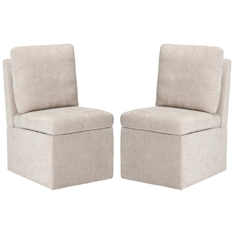 Stansberry Chenille Upholstered Armless Dining Chair with Under Seat Storage and Caster Wheels (Set of 2)
