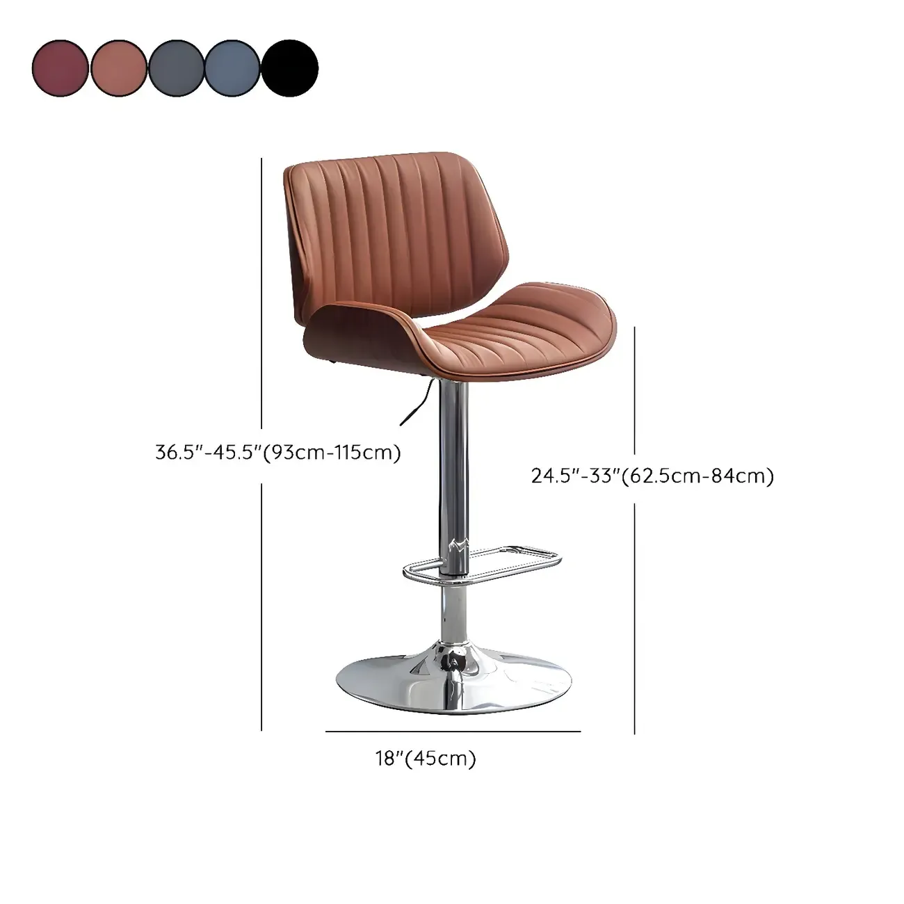 Elegant Wood Leather Red Swivel Adjustable Bar Stool