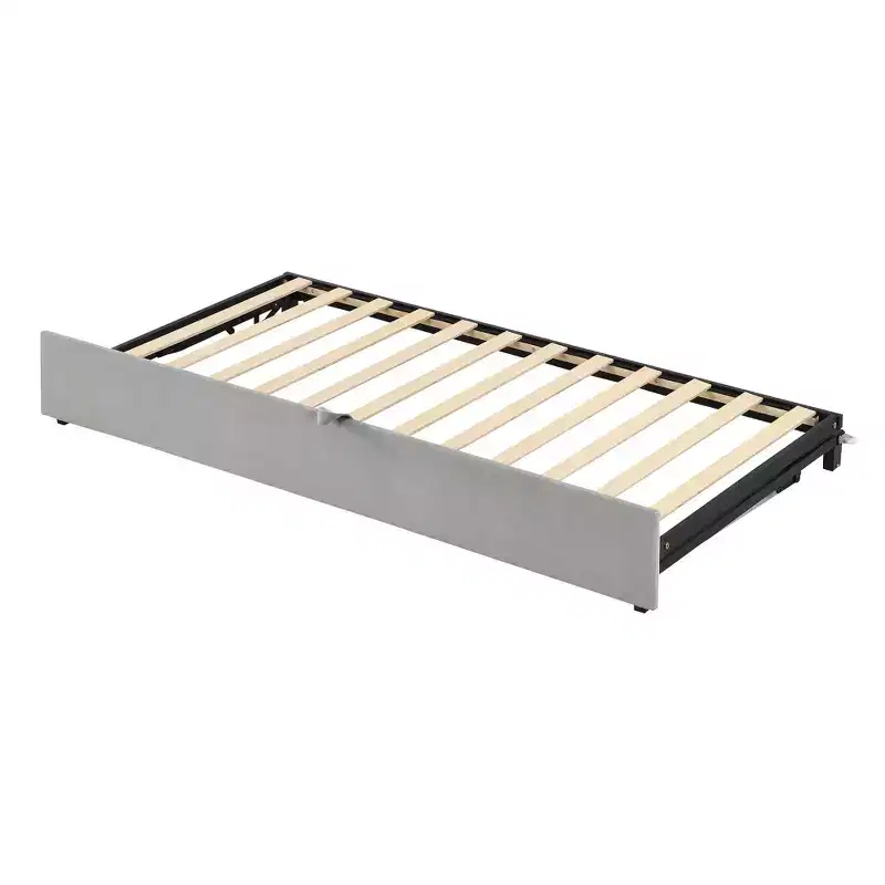 Gray / Beige / Pink Velvet Twin Daybed with Trundle, Sleeps 1–2