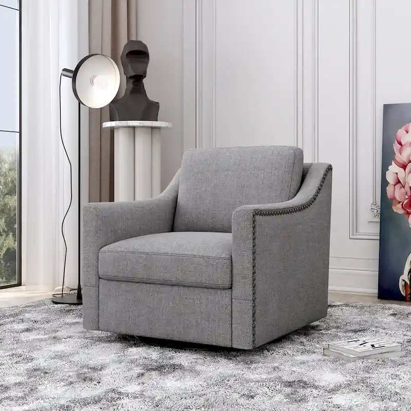 360 Degree Swivel Armchair Cotton Linen Skin-friendly Fabric Ergonomic Design