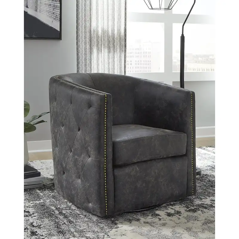Brentlow Distressed Black Swivel Chair - 28.75 W x 31 D x 31.5 H