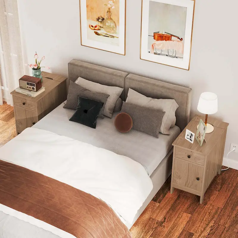 Costway 1/2 PCS End Table with Charging Station Flip Top Bedside Table