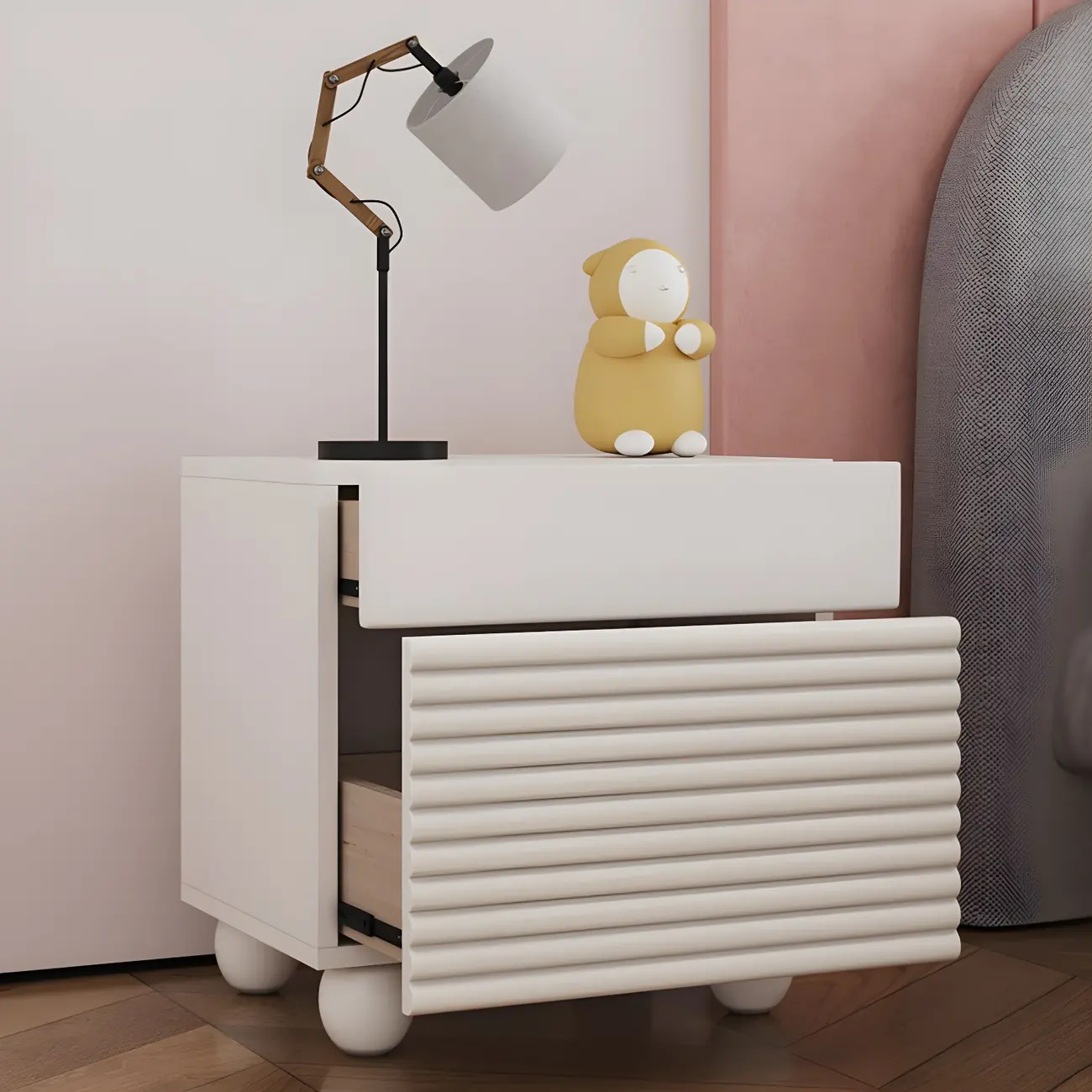 Princess Rectabgular White Wood Nightstand with 2 Drawers