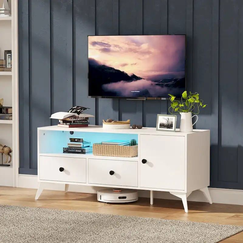 TV Stand Console Table RGB LED Light Cabinet Open Media Storage Gaming Entertainment Center - 47.24 L x 15.74 W x 20.47 H