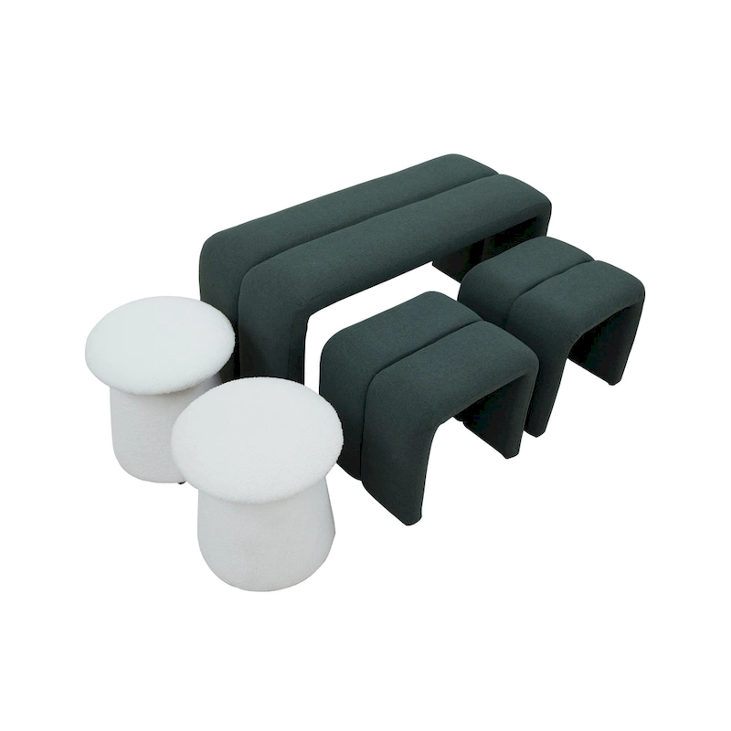 Modern Upholstered Bench Ottoman Set Including Four Benches