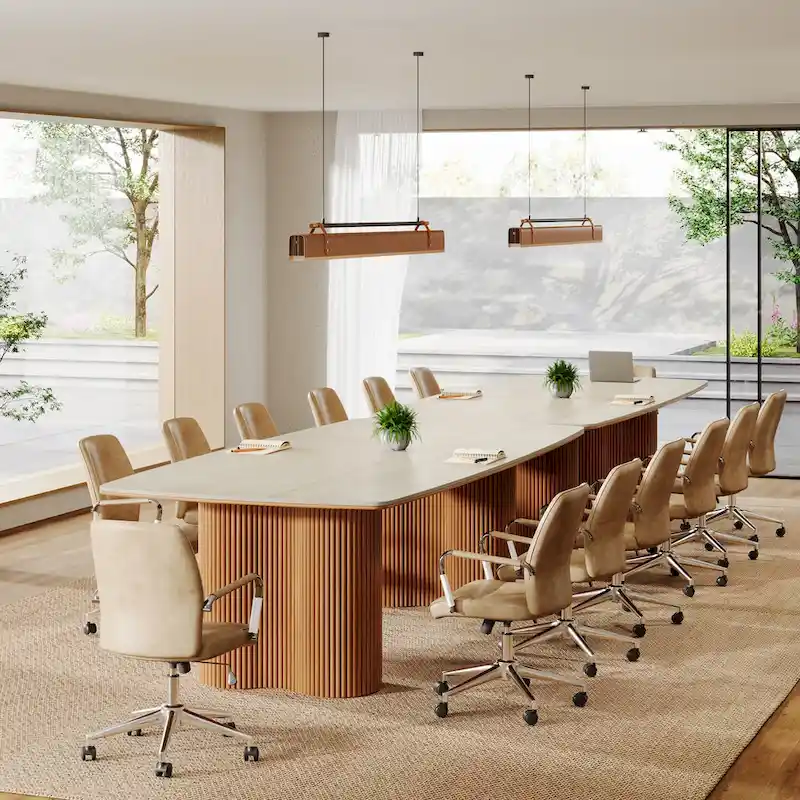 79-Inch Sintered Stone Top Conference Table with Solid Wood Base