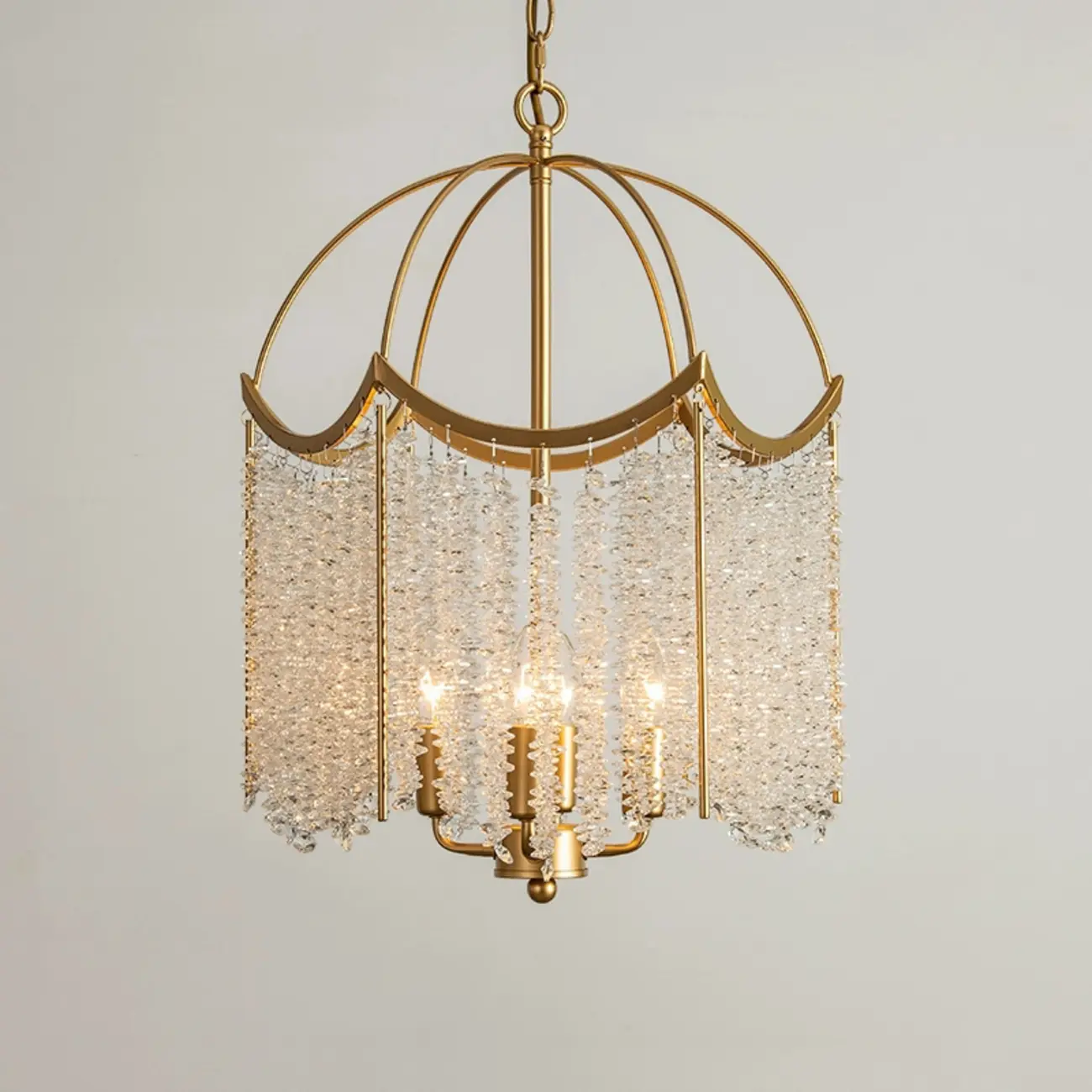 Chic Gold Caged Crystal Tassel Chandelier