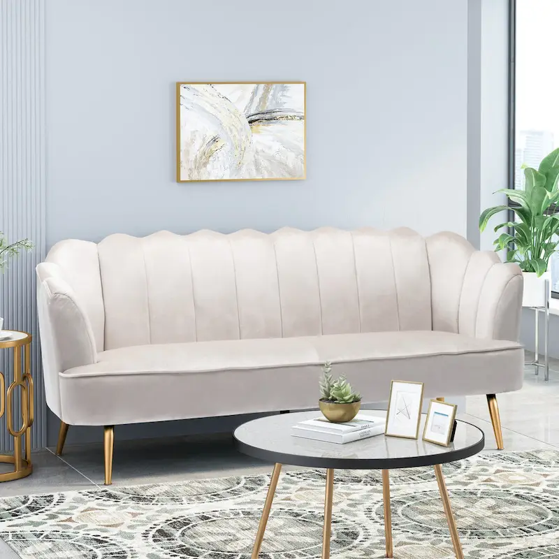 Reitz Glam Velvet Shell 3 Seater Sofa by Christopher Knight Home - 76.25 L x 29.25 W x 33.50 H