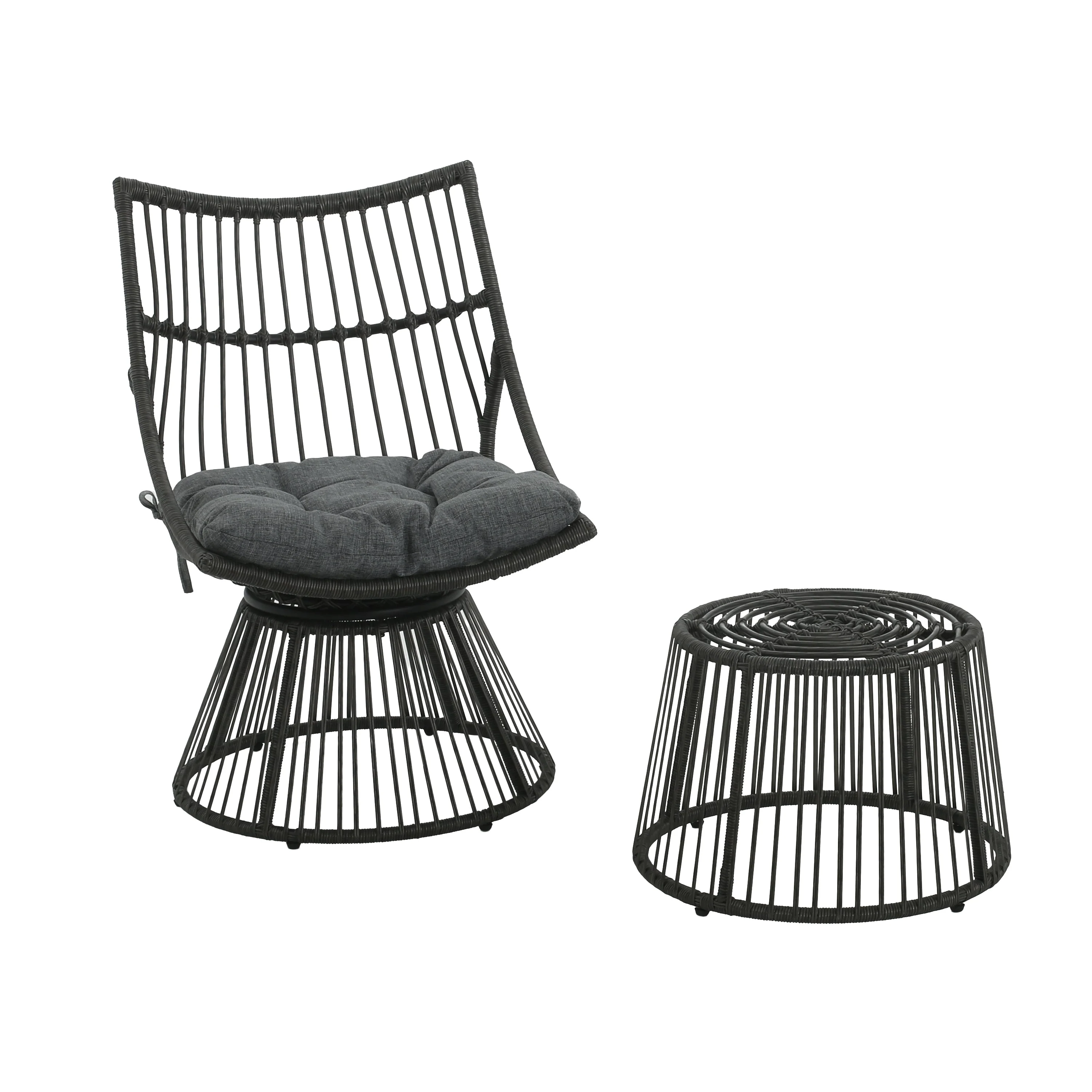 Modern Wicker High Back Chair & Side Table Set
