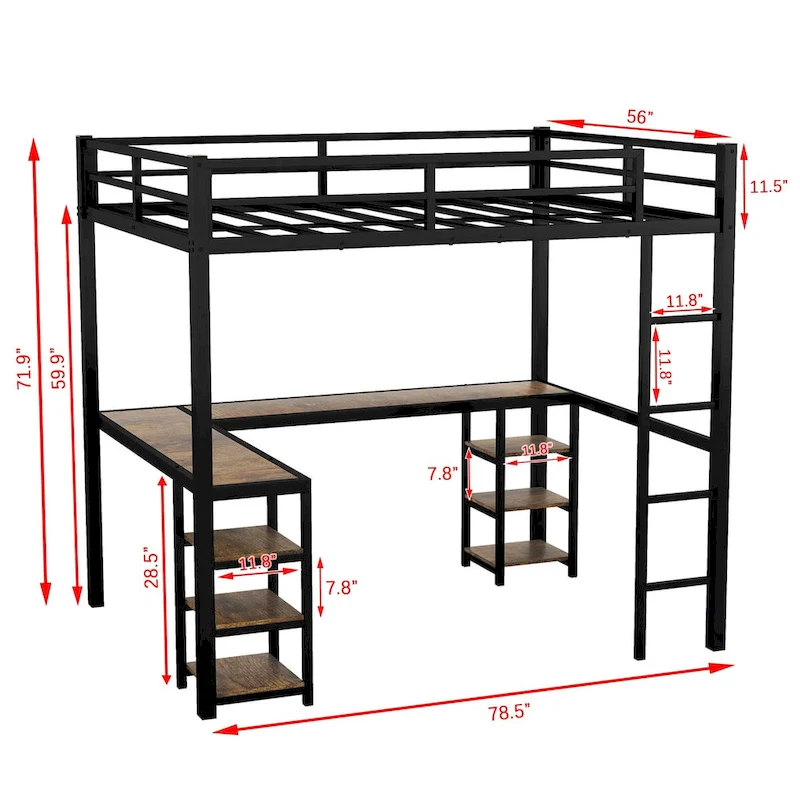 Full Metal Loft Bed with Desk
