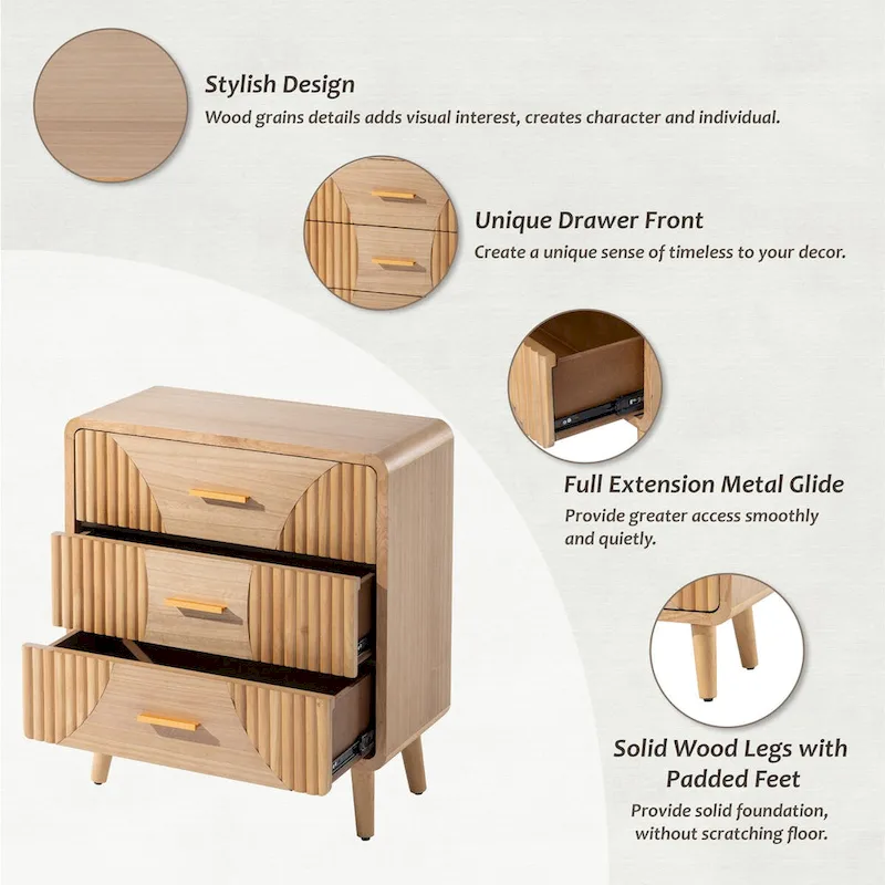 Farmhouse Nightstand, Mid Century Nightstand with Handcrafted , Boho, Rustic Style, Natural Wood