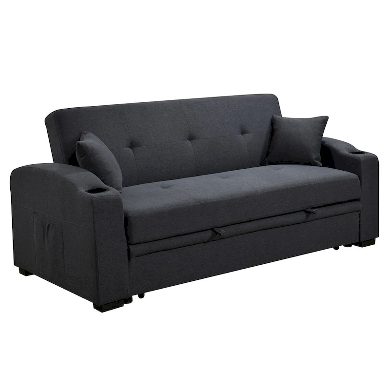Convertible Sofa with Reclining Backrest, Cup Holders and Pillows