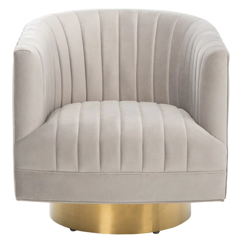 SAFAVIEH Couture Matejka Swivel Channel Tufted Barrel Chair - 28  W x 31  L x 30  H - 28Wx31Dx30H