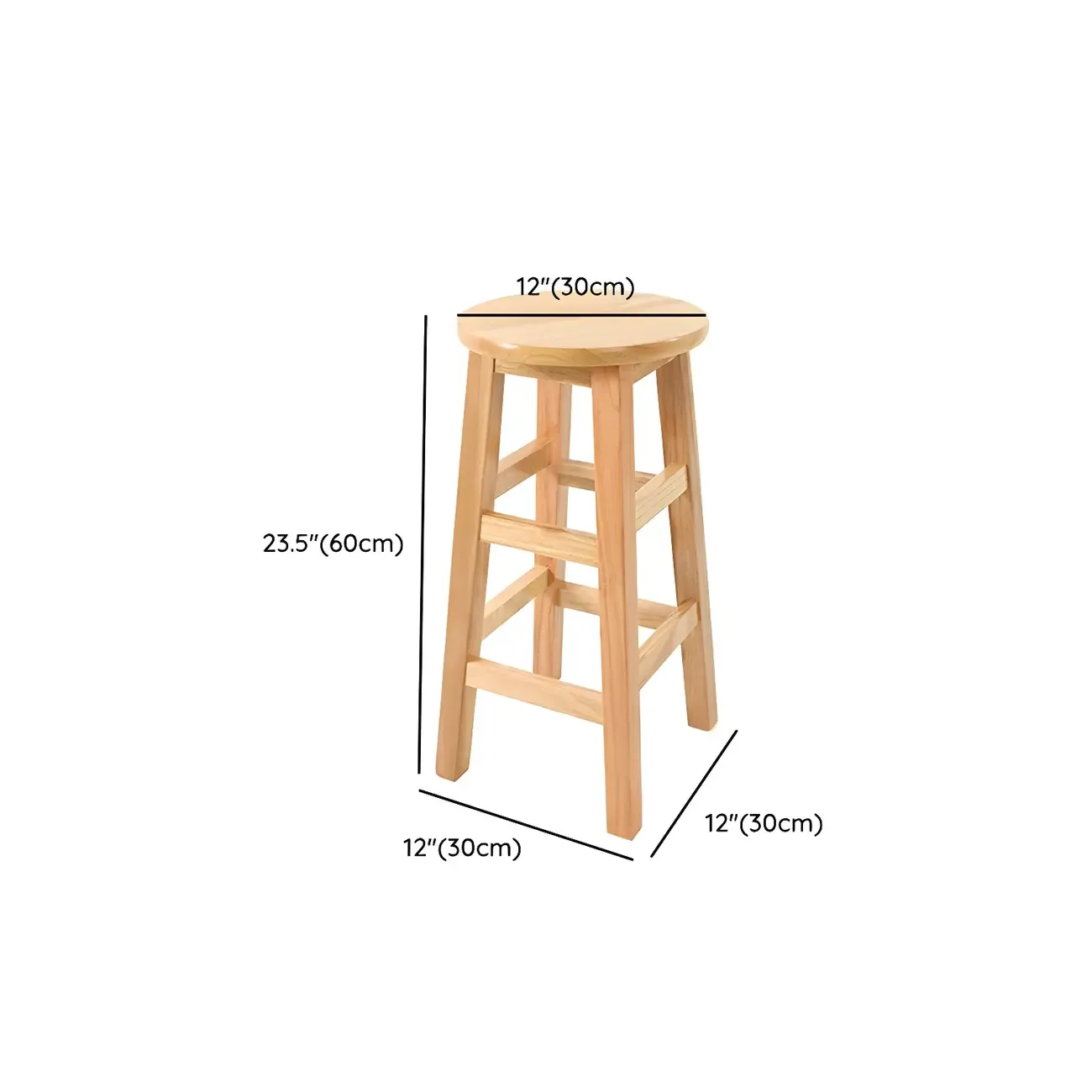 Round Oak Wood Backless Counter Height Bar Stool