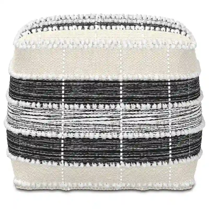 WYNDENHALL Highland Boho Square Pouf in White, Beige, Black Polystyrene Filling
