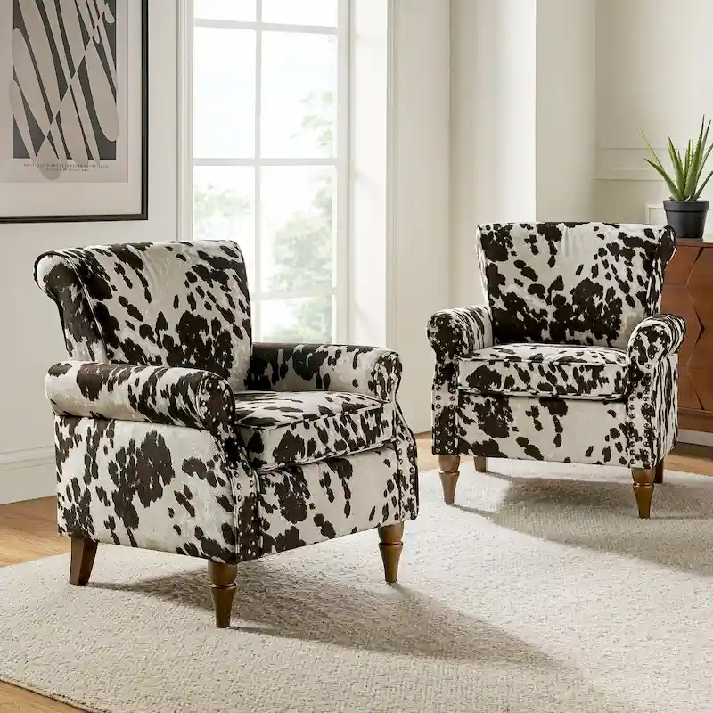 Nyctelius Traditional Polyester Accent Arm Chair with Pattern and Nailhead Trim Set of 2 by HULALA HOME