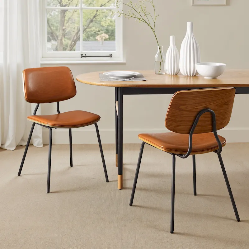 Art Leon Set of 2 Mid-century PU Leather Bentwood Dining Chairs