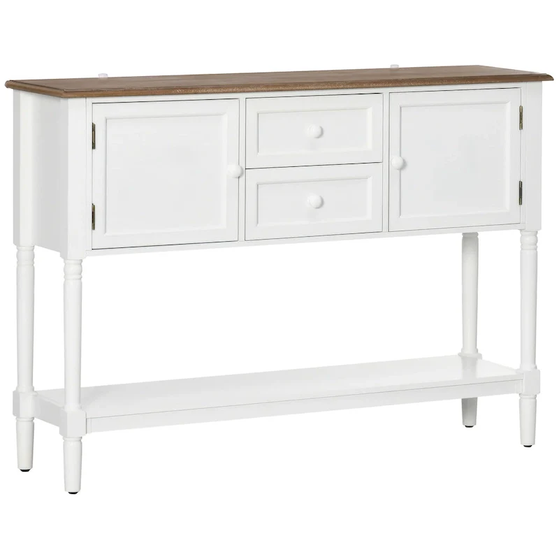 HOMCOM Console Table with Drawers, Vintage Entryway Table with 2 Drawers, Cabinets and Bottom Shelf, White