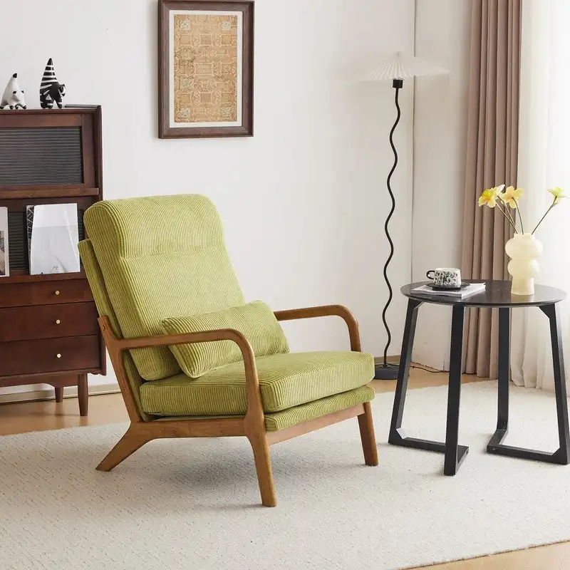 High Back Solid Wood Armrest Backrest Leisure Chair Accent Chair