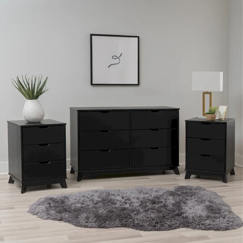 Purcell Pine Wood 3-Piece Bedroom Set with 6-Drawer Dresser and 3-Drawer Nightstands (Set of 2)