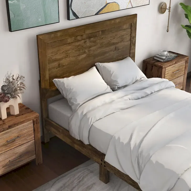 Furniture  Rustic Walnut Panel Wood Bed