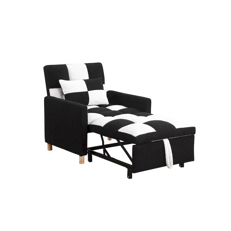 3-in-1 Convertible Sleeper Chair Bed, Single Sofa (Black White)
