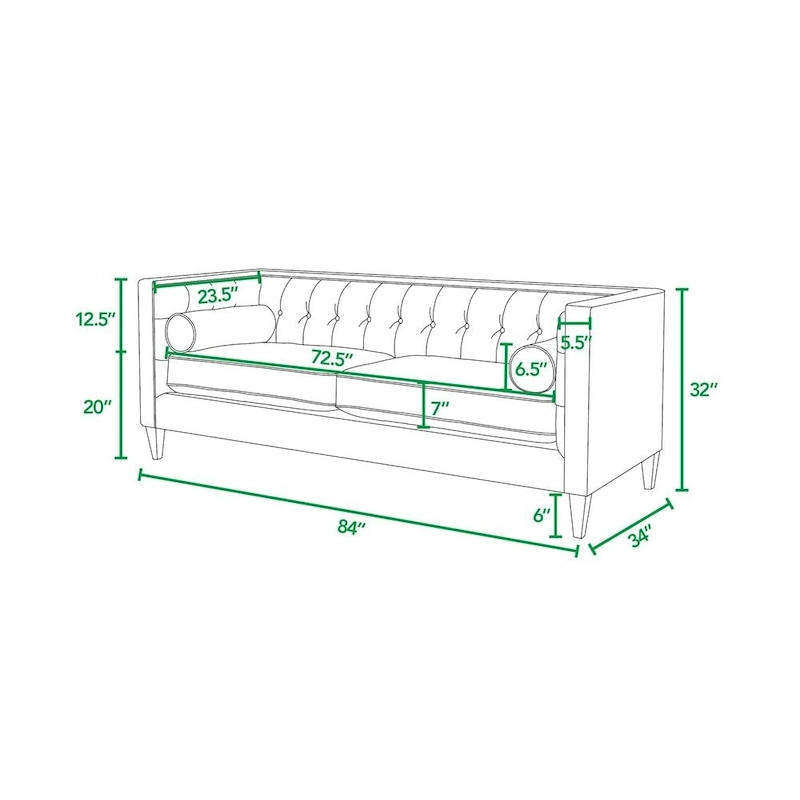 Jack 84 Mid-Century Modern Tuxedo Sofa with Bolster Pillows
