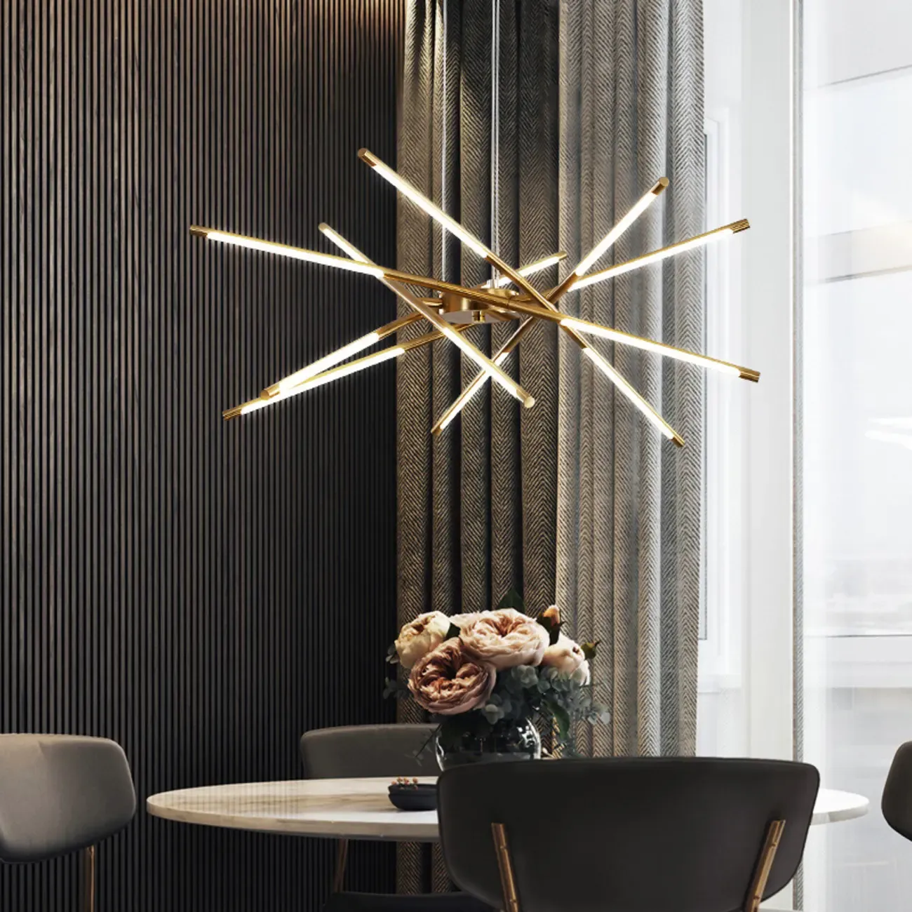 Modern LED Linear Chandelier with Adjustable Height