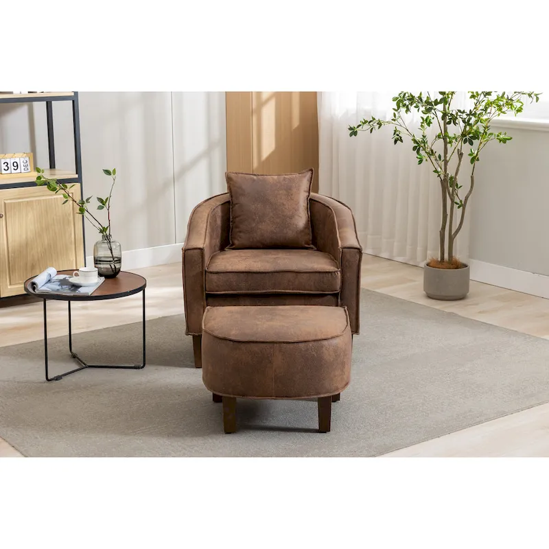 Upholstered Barrel Accent Chair with Ottoman