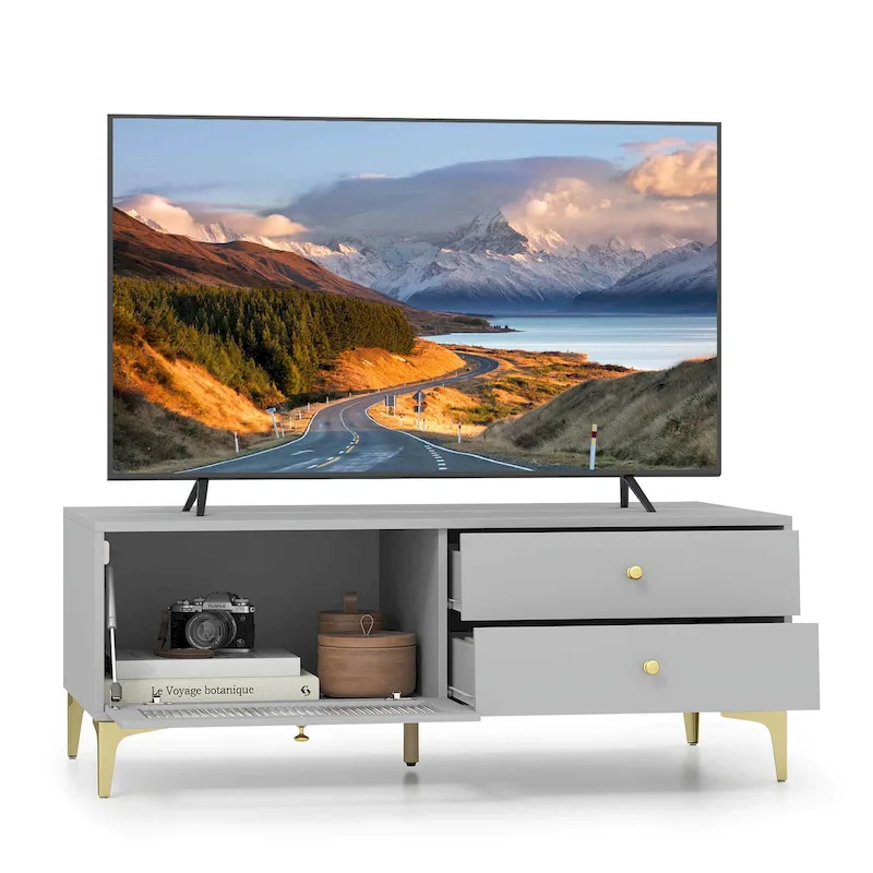 Costway Modern TV Stand for 55  TVs with Drop Down Door Cabinet 2 - See Details