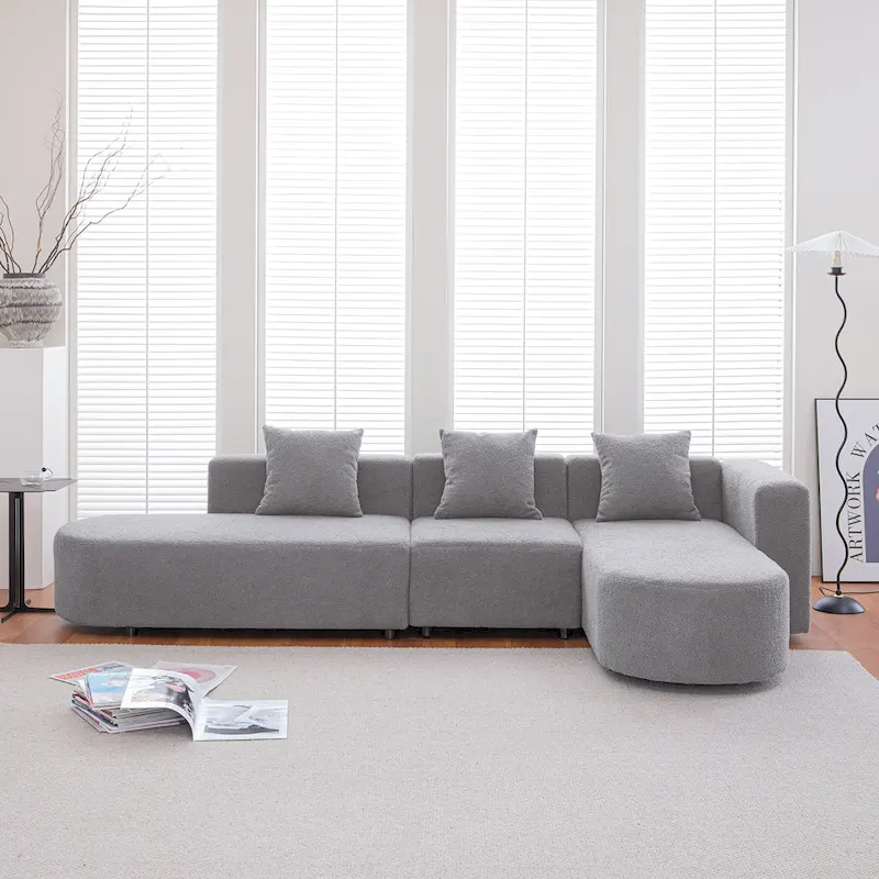 Modern L shape boucle Sofa with curved seat (facing right)