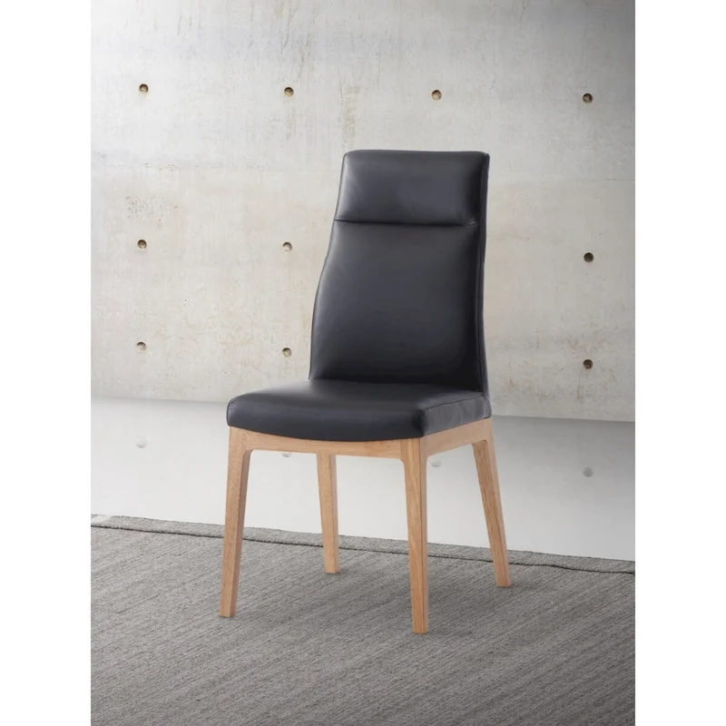 Side Chair (Set-2), Black Leather & Walnut Finish
