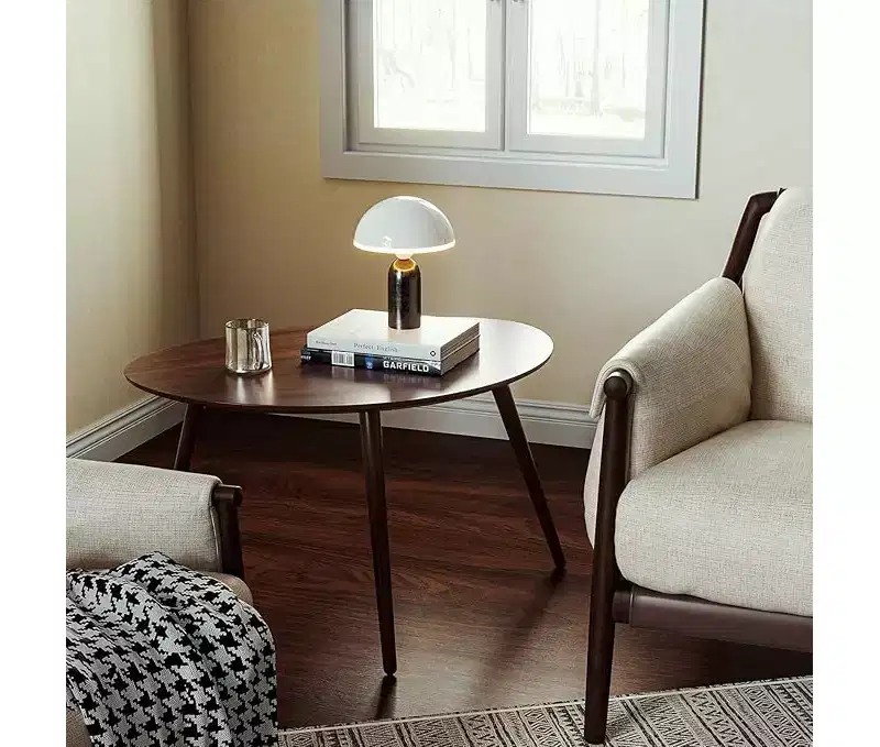 GDFStudio Beau Mid-Century Modern 25.59 W Solid Oak Wood Oval Coffee Table with Three Legs